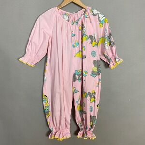 Vintage Clown Halloween Costume Child Pink FLAWS Animals Handmade Girl Jumpsuit